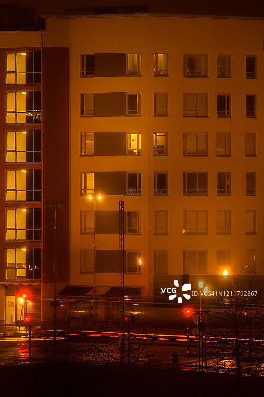 斯德哥尔摩郊区住宅夜景图片素材