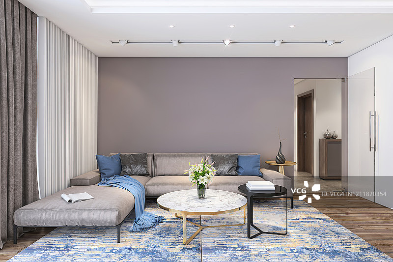 具有空白墙的简约现代客厅内饰图片素材