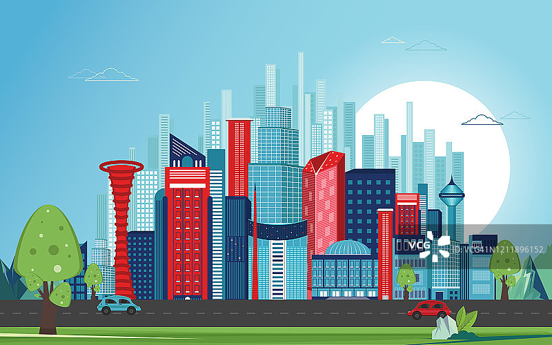 城市中心摩天大楼景观插画图片素材