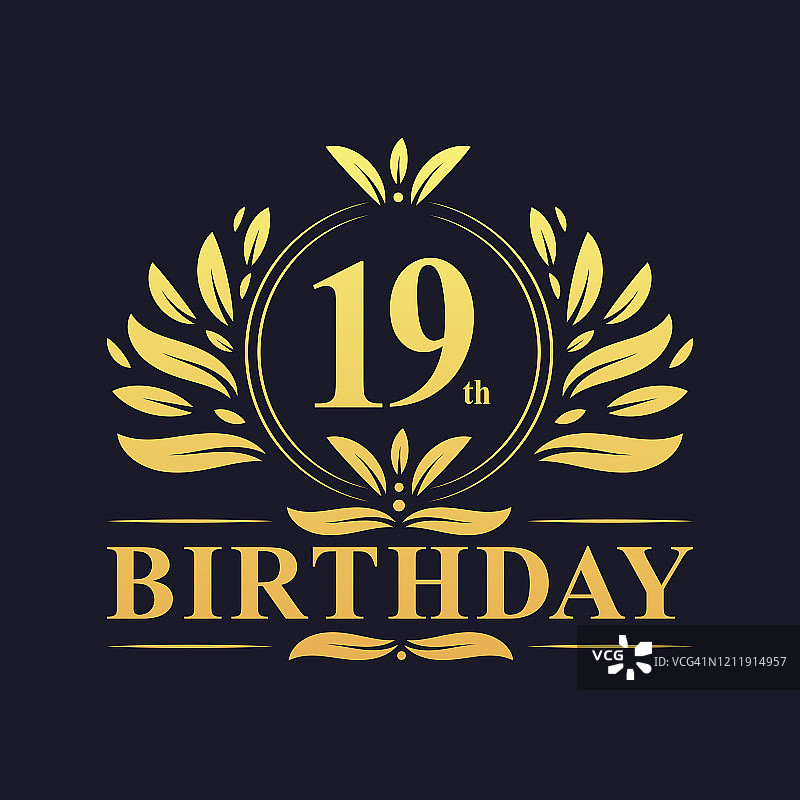 奢华19岁生日Logo，19周年庆典图片素材