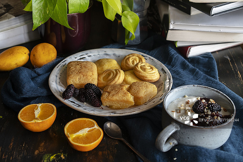 自制饼干和咖啡休息时间图片素材