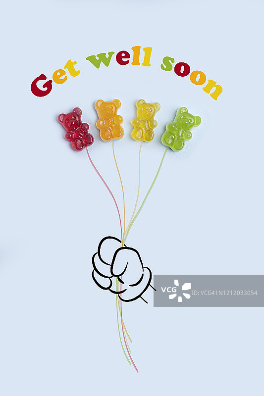 小熊软糖，祝早日康复贺卡图片素材