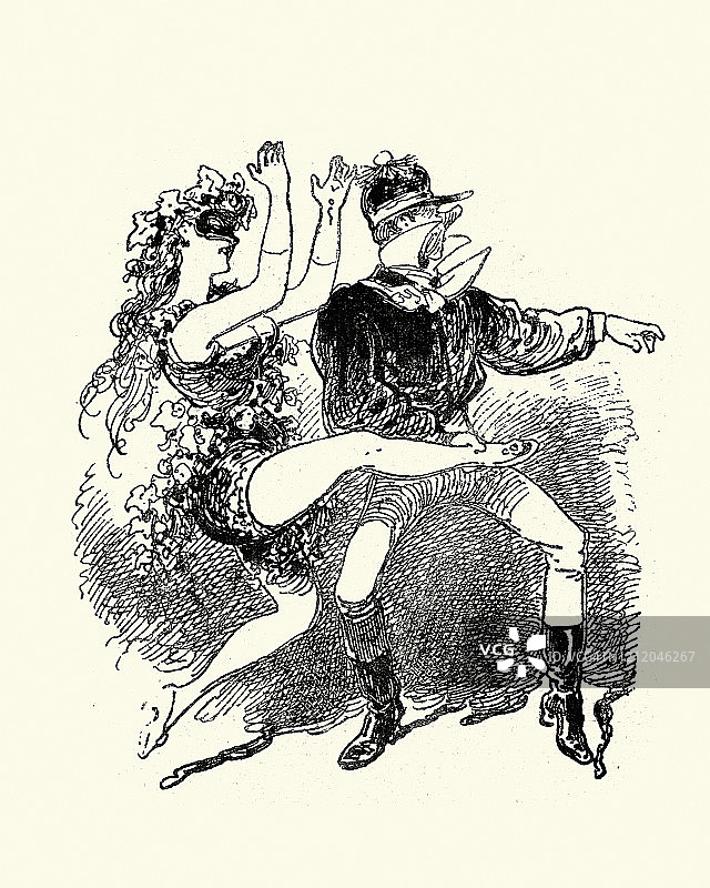 维多利亚时代的舞女与男子热情共舞图片素材