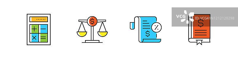 会计相关矢量线性图标合集图片素材