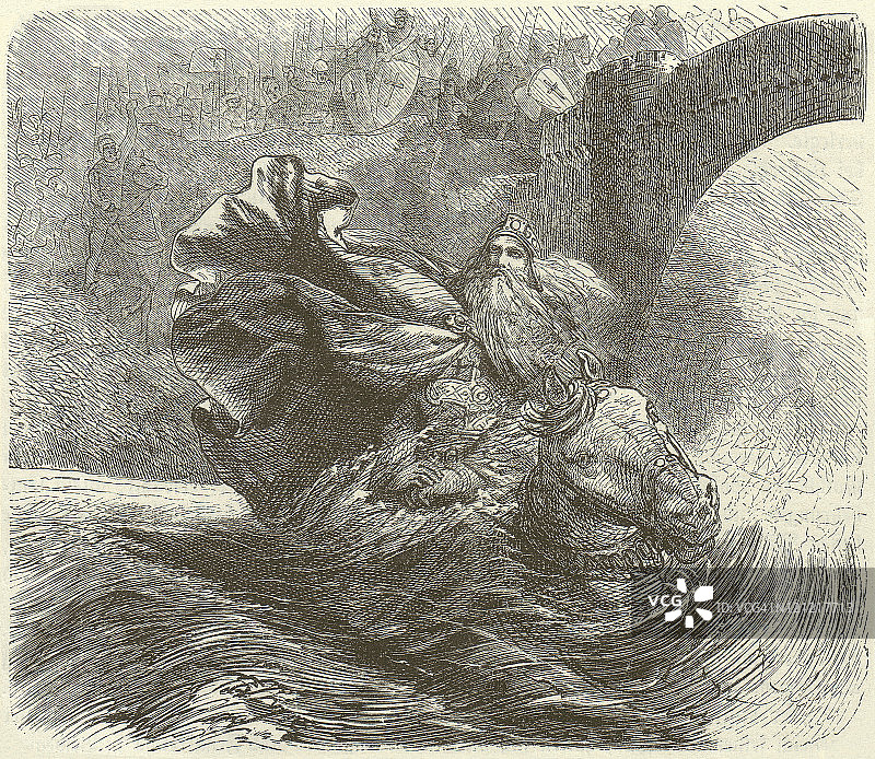 巴巴罗萨（约1122-1190年）逝世于萨勒夫河洪水，出版于1881年图片素材