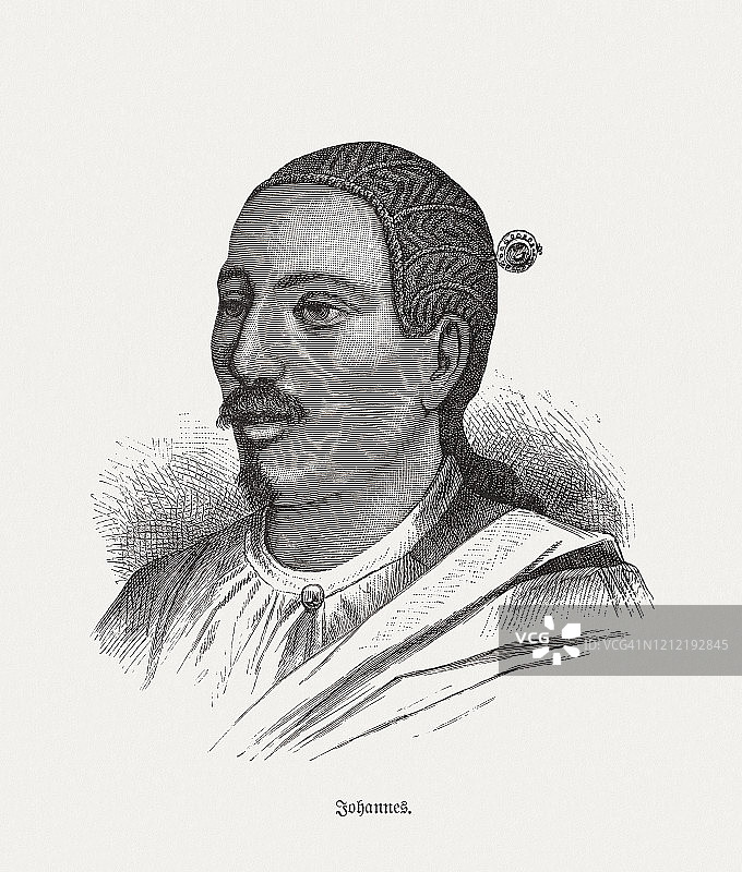 埃塞俄比亚统治者约翰尼斯四世（1837-1889年）木刻版画，出版于1893年图片素材