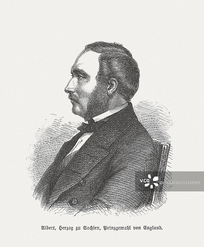 萨克森-科堡-哥达的艾伯特王子（1819-1861），1893年出版的木刻图片素材