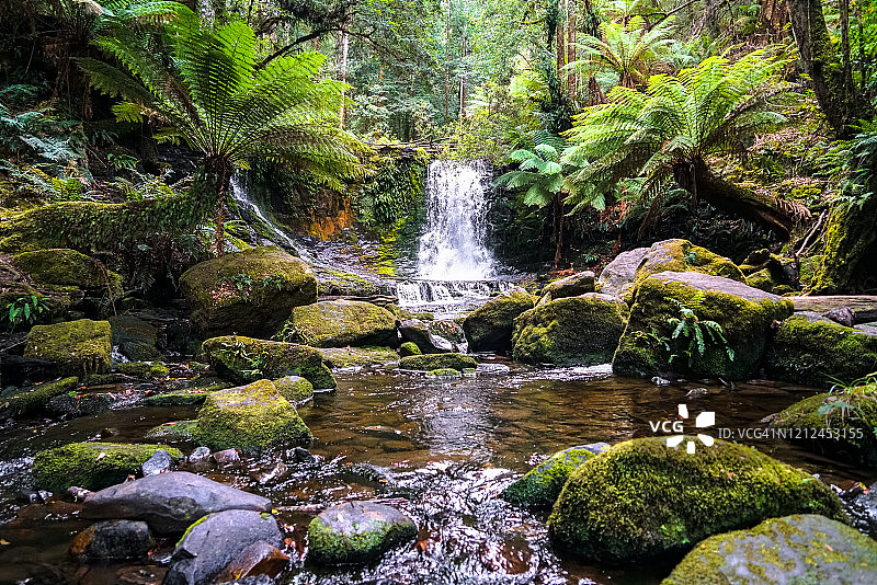 澳大利亚塔斯马尼亚菲尔德山国家公园马蹄瀑布美景图片素材