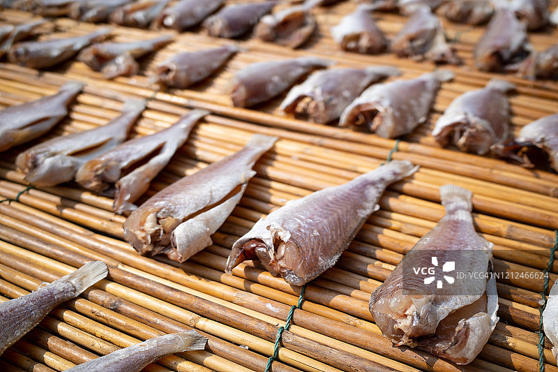 阳光下晾晒小黄鱼图片素材