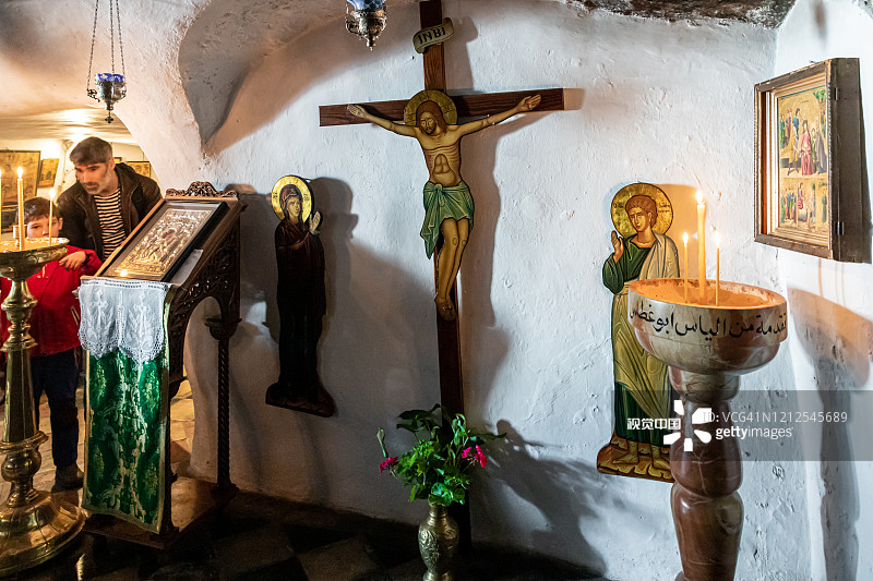 以色列耶路撒冷老城区的Akeldama希腊修道院内部图片素材