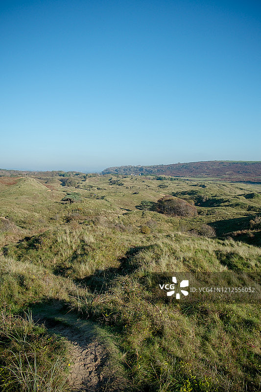 覆盖着草地的沙丘图片素材