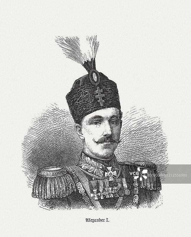 保加利亚王子亚历山大一世（1857-1893年），1893年发表的木刻版画图片素材