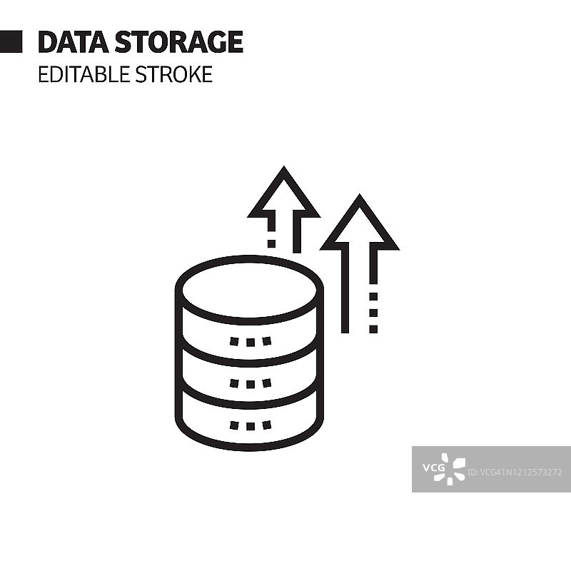 数据存储线性图标，轮廓矢量符号插图。像素完美，可编辑笔画图片素材