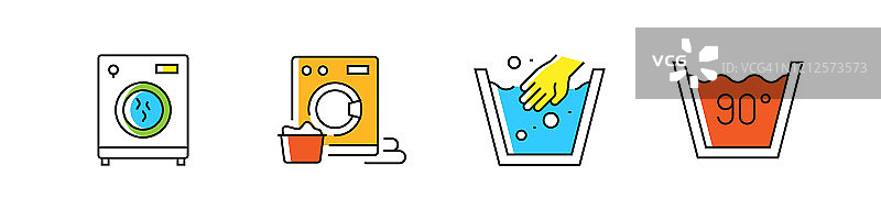 洗衣和干洗相关矢量线性图标合集图片素材