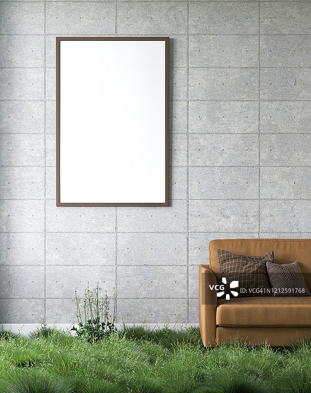 现代LOFT室内与绿色草坪图片素材