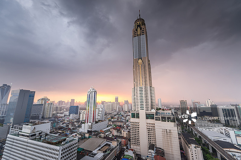 曼谷商业区黄昏全景图片素材
