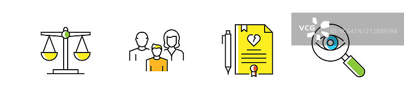 法律与司法相关矢量线性图标合集图片素材