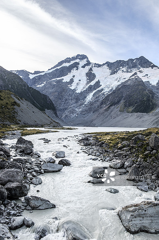 新西兰库克山国家公园的冰川河流景观图片素材