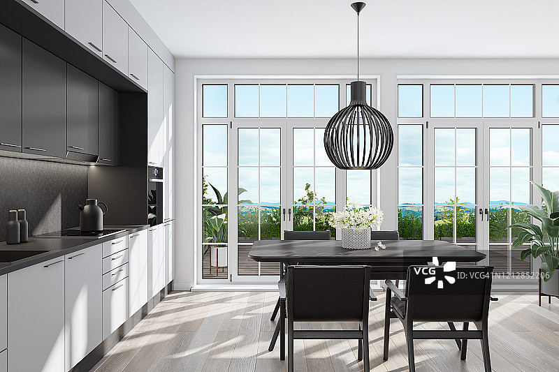 现代斯堪的纳维亚厨房和餐厅图片素材