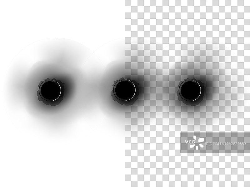 金属板上枪支造成的逼真弹孔（透明背景，纹理设计概念）图片素材