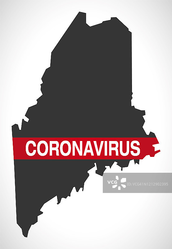带新冠病毒警告的美国缅因州地图图片素材