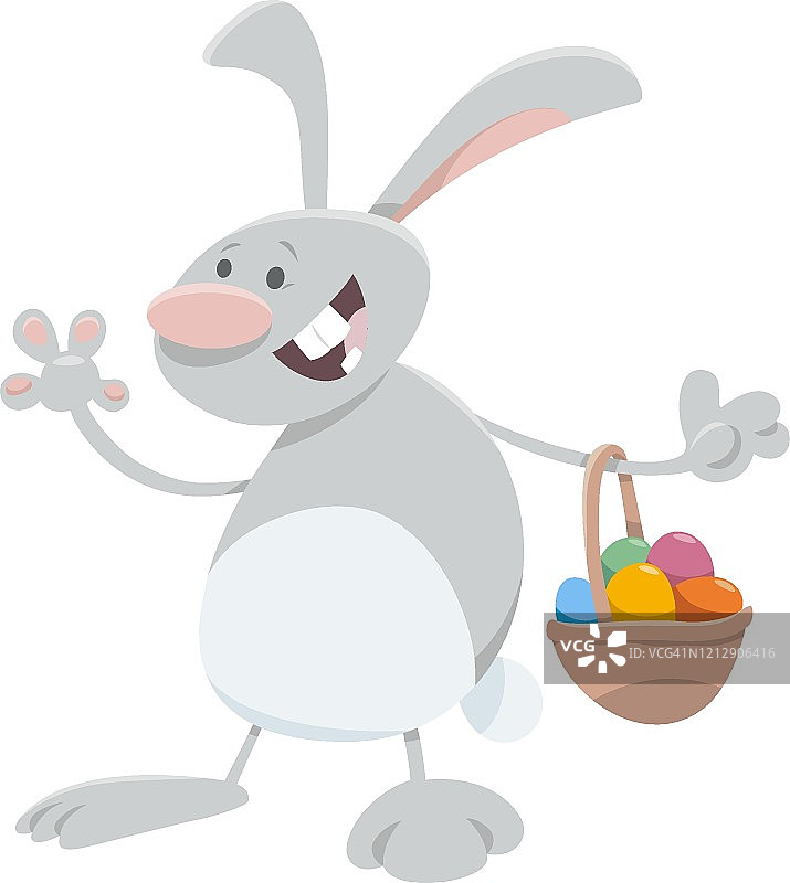 卡通复活节兔子和彩蛋篮子图片素材