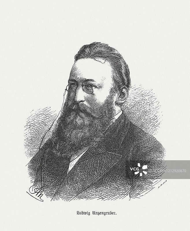 路德维希·安岑格鲁伯（1839-1889），奥地利剧作家，1893年出版的木刻版画图片素材