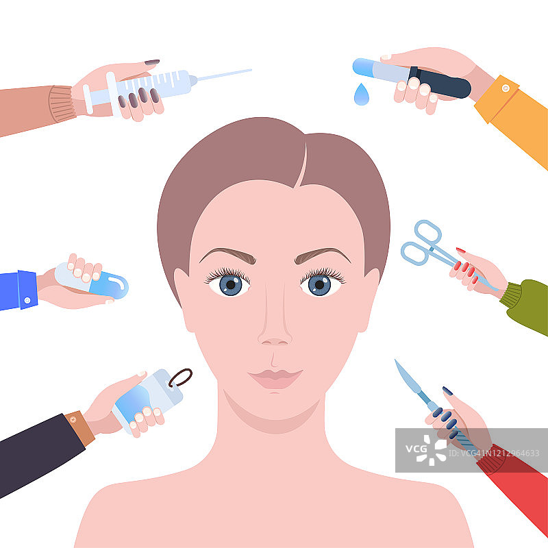 手持医疗物品，女性面部美容护理图片素材