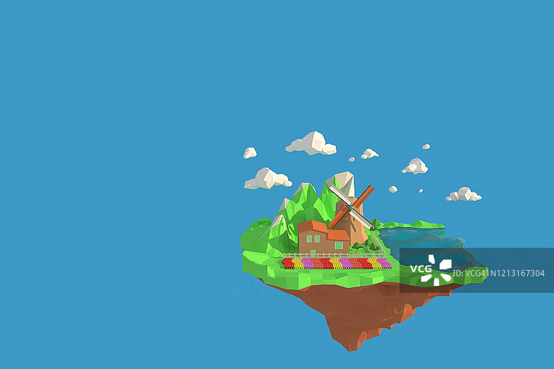 荷兰桑斯安斯风车村3D低多边形几何艺术图片素材