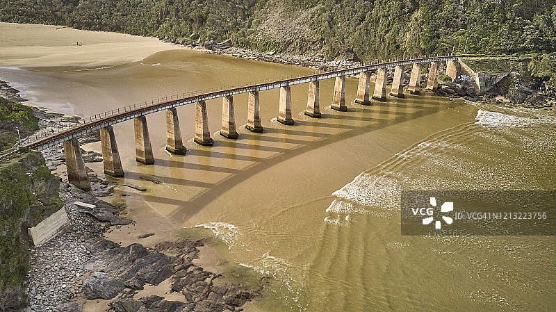 南非西开普省荒野：航拍卡伊曼斯河上的桥梁图片素材