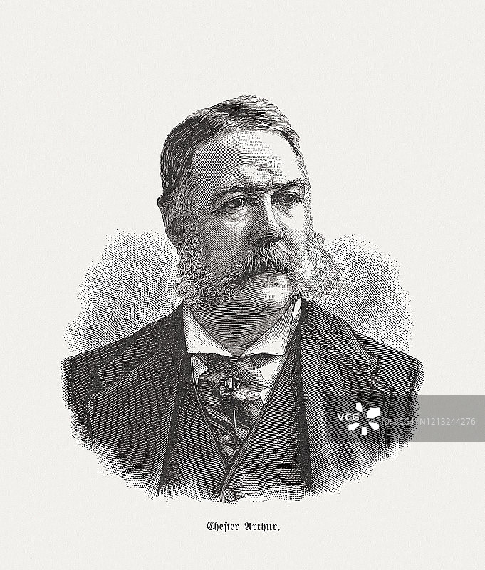 切斯特·艾伦·阿瑟（1829-1886），第21任美国总统，1893年发表的木刻图片素材