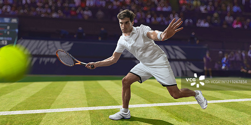 专业网球运动员截击网球瞬间图片素材