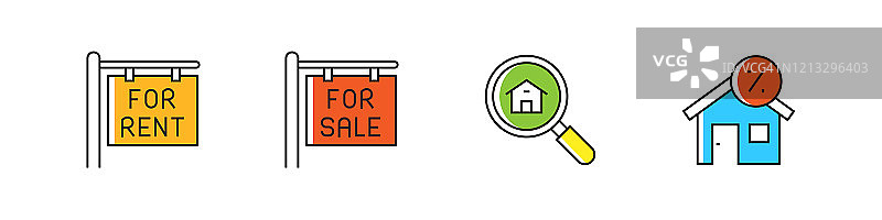 房地产相关矢量线性图标：轮廓符号合集图片素材