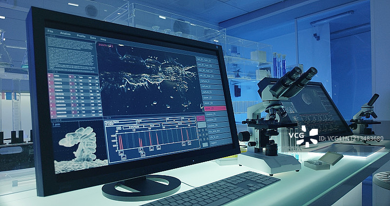 科学实验室：电脑屏幕上的病毒图片素材