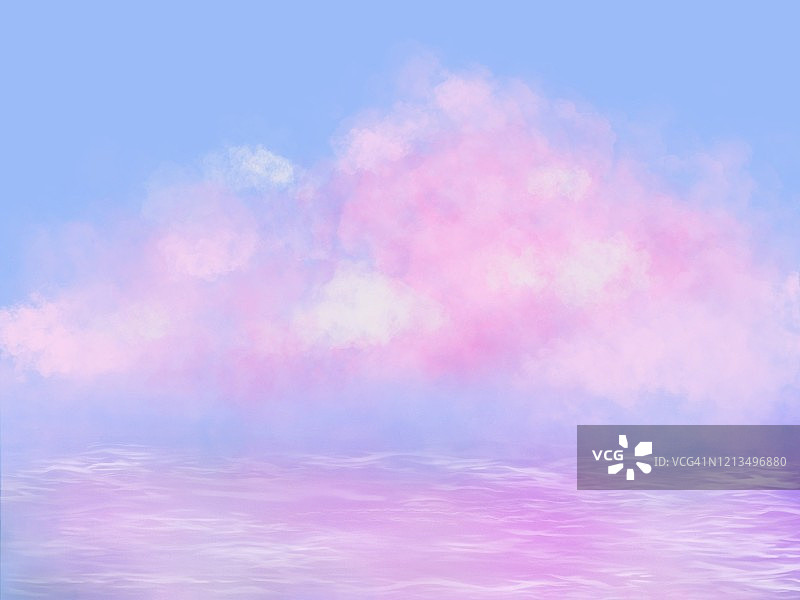 海洋上空的粉色云彩插画图片素材