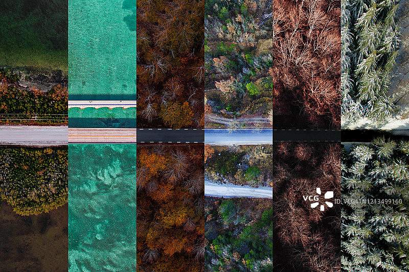 一年四季道路俯瞰拼贴画图片素材