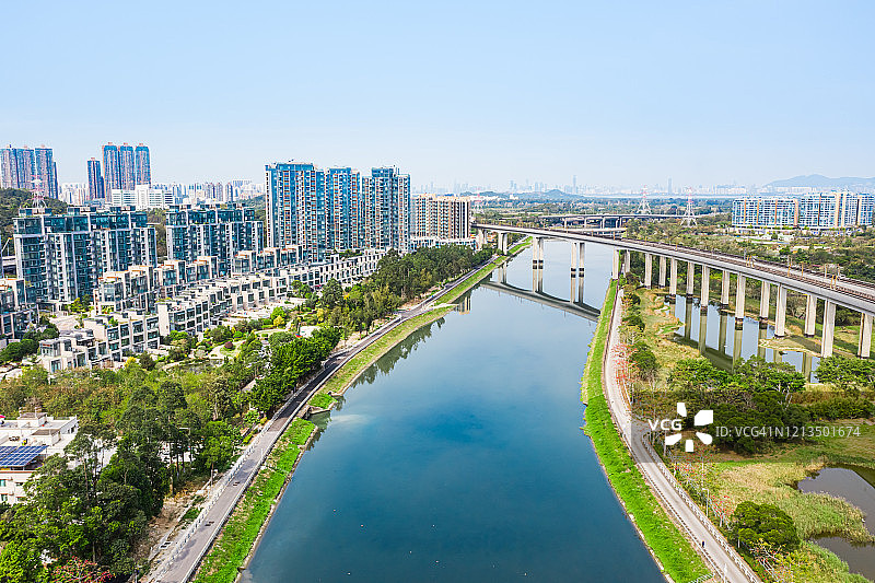 香港元朗区西铁线航拍图片素材