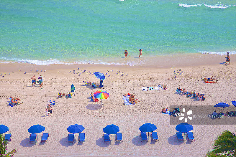 从高处俯瞰劳德代尔堡海滩上的人们图片素材