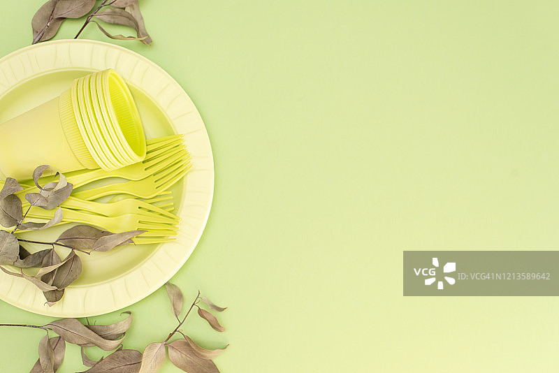 零废物环保一次性纸板餐具俯视图图片素材