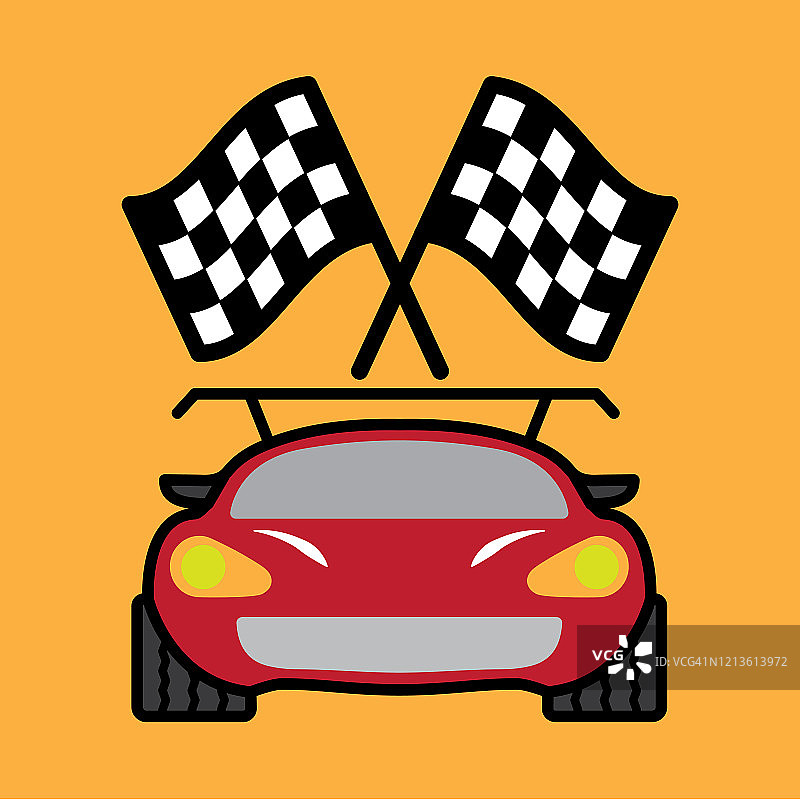 红色赛车和方格旗帜图标图片素材