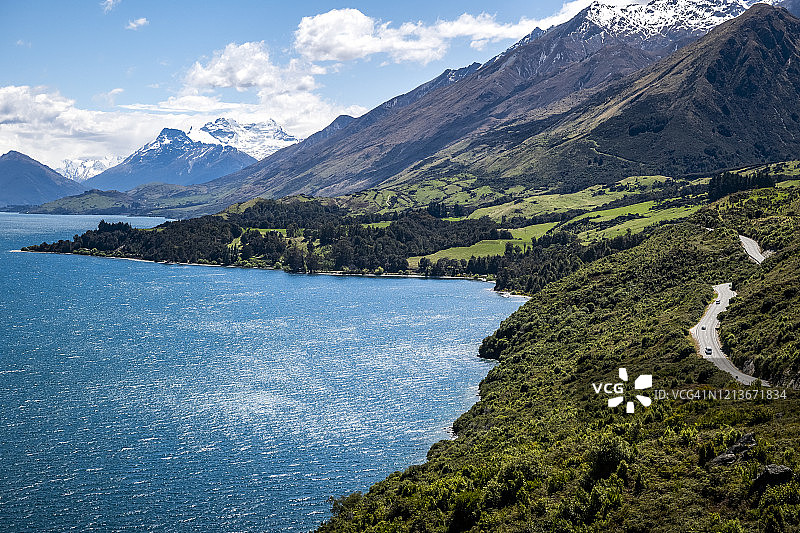 新西兰的农场、雪山、公路和湖泊风光图片素材