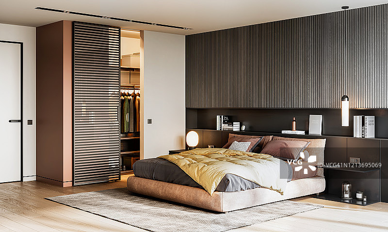 大型卧室内部3D渲染图片素材