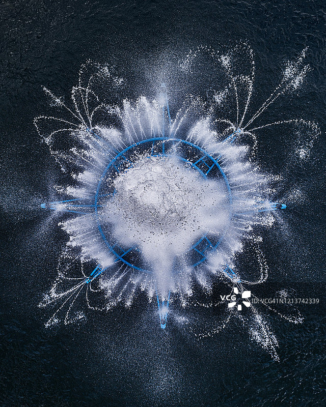 瑞士湖中喷泉航拍图片素材