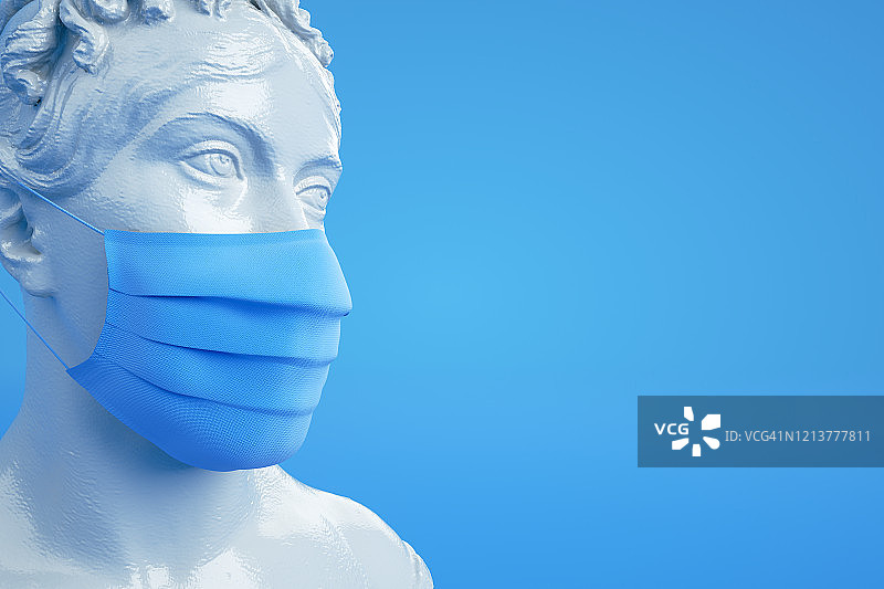 戴防护口罩的雕塑图片素材