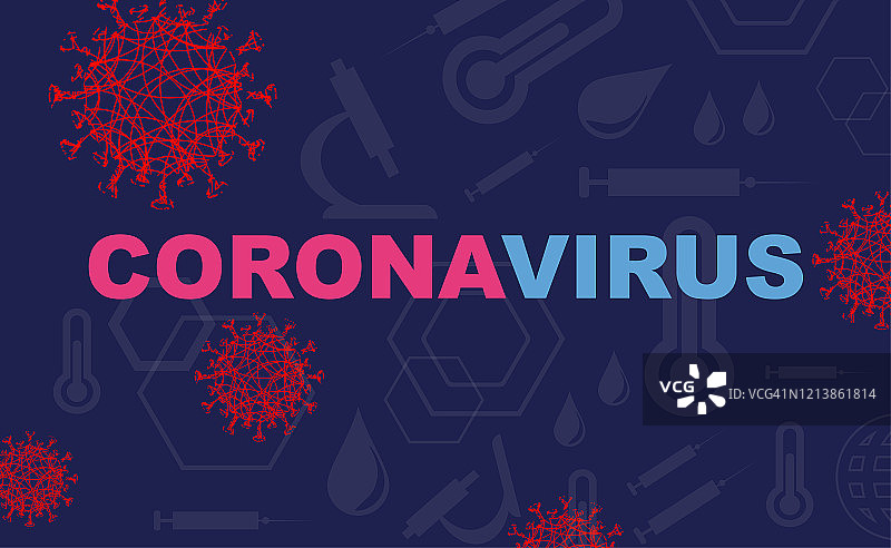 带冠状病毒元素剪影的深蓝色设计图片素材