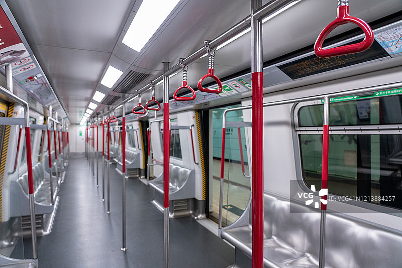 地铁车厢内的红色把手图片素材