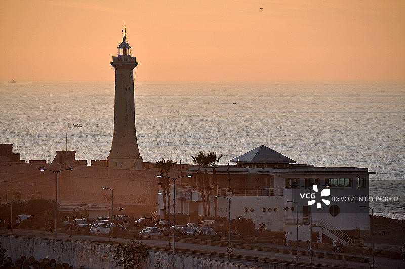 拉巴特灯塔日落图片素材