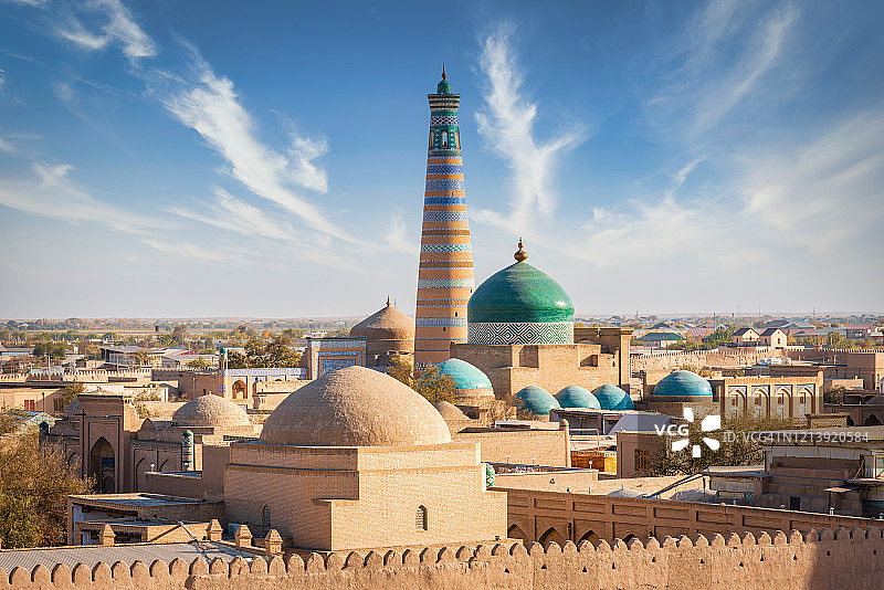 乌兹别克斯坦希瓦古城伊斯兰霍贾宣礼塔图片素材