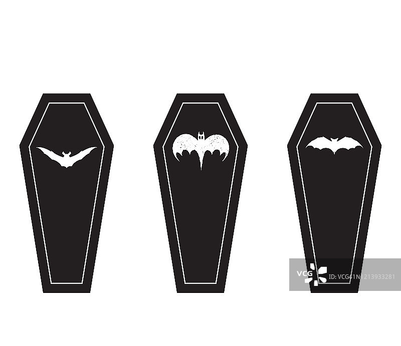 黑白万圣节棺材矢量图标套装II图片素材
