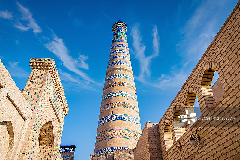 希瓦老城伊斯兰霍加宣礼塔图片素材